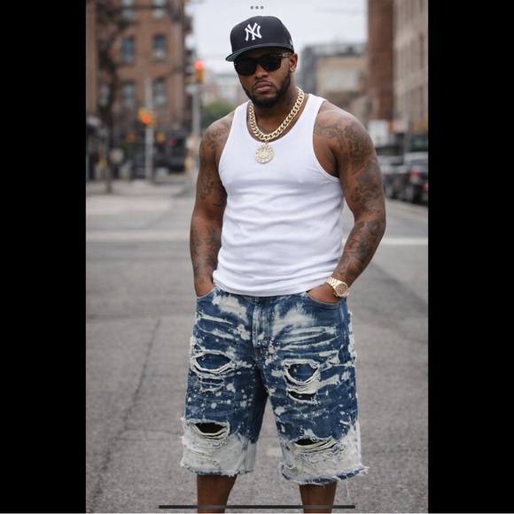 Encrypted Other - Encrypted Men’s 46 Distressed Denim Shorts Bleach Splatter